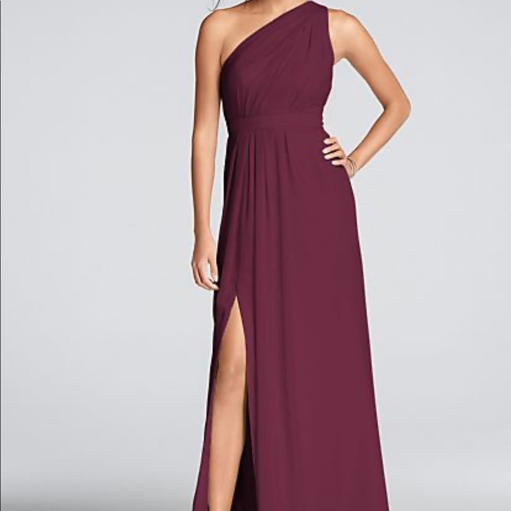 David’s Bridal One-Shoulder Crinkle Chiffron Dress